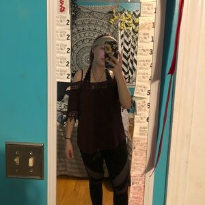 Maroon off the shoulder shirt